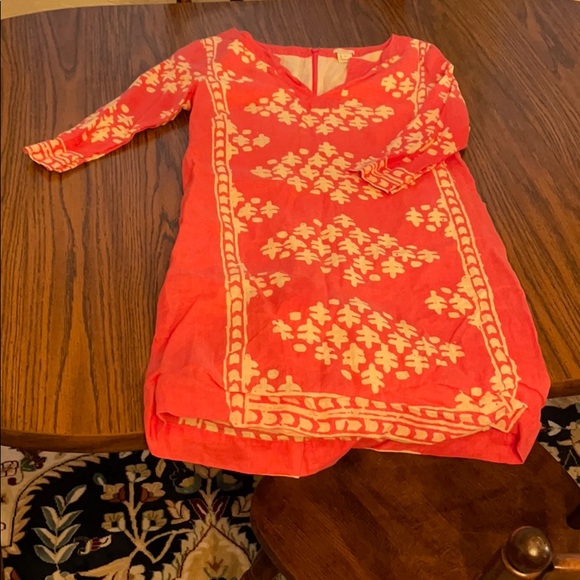 J. Crew 100% Linen Dress Coral and Cream Size 0 - Picture 5 of 7